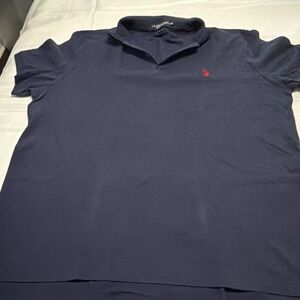 US Polo Assn Mens 2XL Navy Blue Short Sleeve Pique Polo Shirt Red Logo Logo
